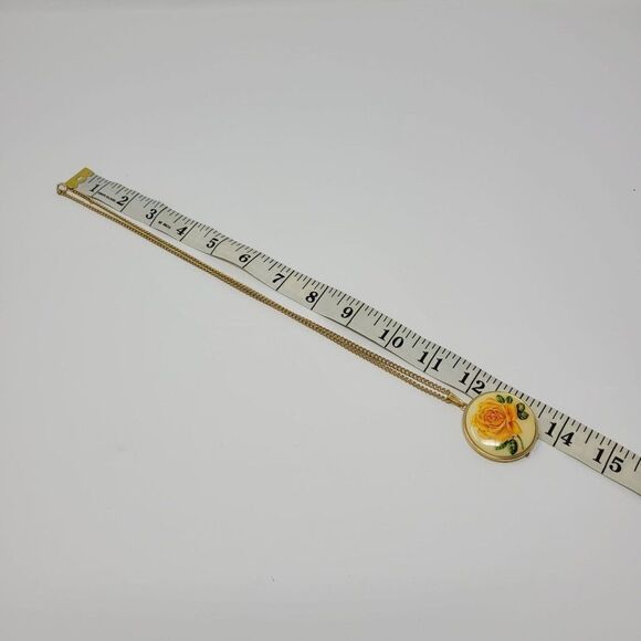 Vintage Guilloche Orange Rose Enameled‎ Pendant Locket Necklace Gold Tone 24" - Picture 6 of 13